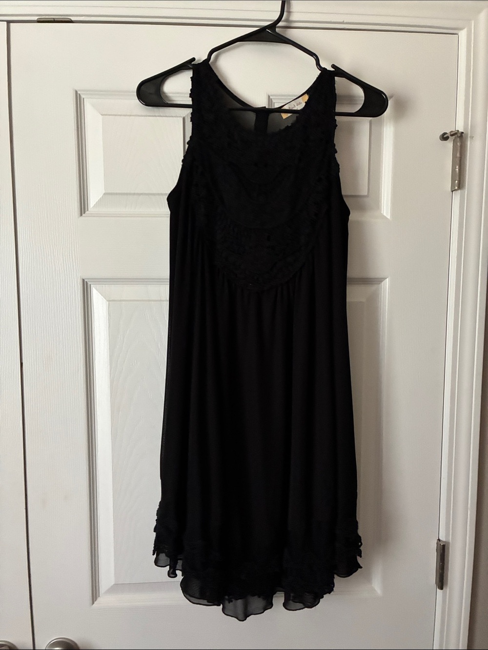 Altar'd State Black Sleeveless Crochet Yoke Mini Dress